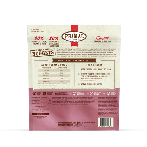 Primal Pet Foods Frozen Raw Nuggets Dog Food Turkey & Salmon Recipe - 3lb