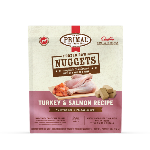 Primal Pet Foods Frozen Raw Nuggets Dog Food Turkey & Salmon Recipe - 3lb