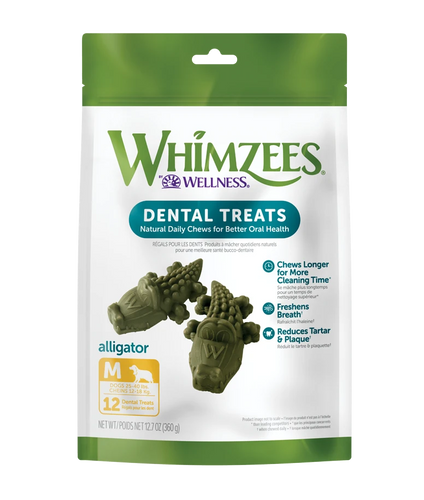 WHIMZEES® ALLIGATOR ALL NATURAL DAILY DENTAL CHEW FOR DOGS - MEDIUM BAG 12ct.