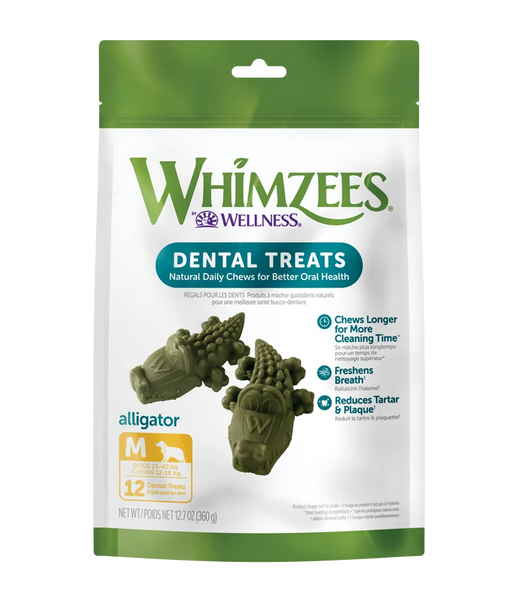 WHIMZEES® ALLIGATOR ALL NATURAL DAILY DENTAL CHEW FOR DOGS - MEDIUM BAG 12ct.