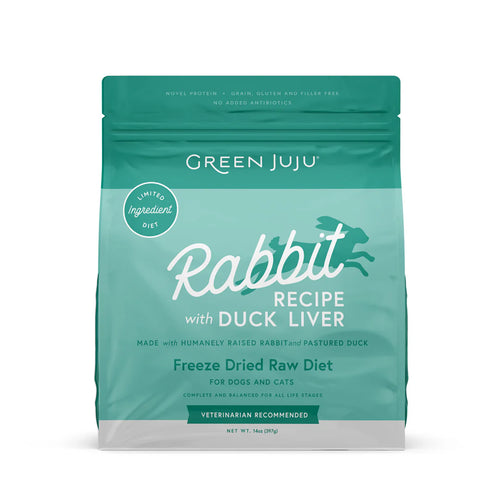 Green Juju Rabbit Recipe with Duck Liver - Freeze Dried Raw Diet - 14oz