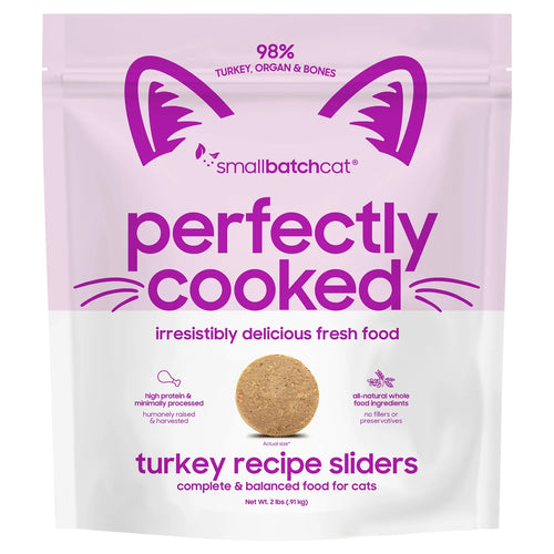 Small Batch Pet Perfectly Cooked Turkey Recipe Sliders for Cats - 2lb