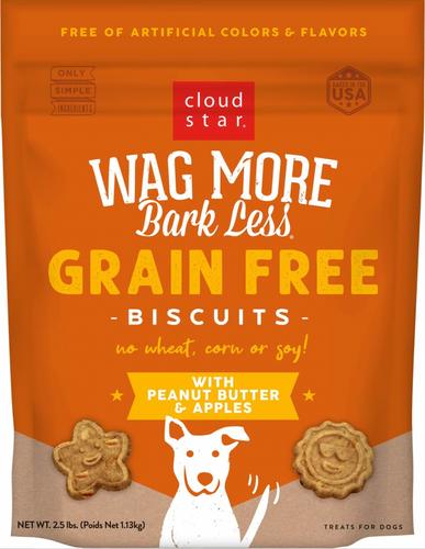 Wag More Bark Less Crunchy Grain Free Dog Treats, Peanut Butter & Apples - 2.5lb