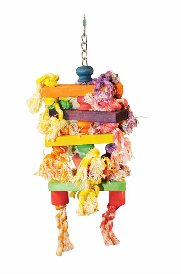 Hanging Wood Rectangles with Rope Bird Toy
