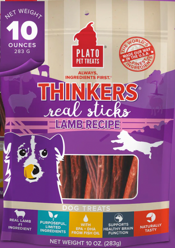 Plato Thinkers Lamb Meat Stick Dog Treats - 10oz