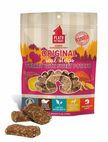 Plato Original Real Strips Turkey With Sweet Potato Dog Treats - 6oz.