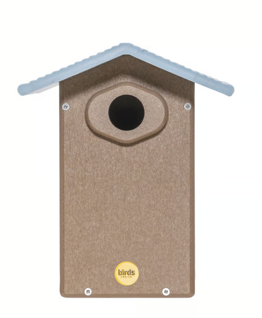 ULTIMATE BLUEBIRD HOUSE IN TAUPE AND BLUE RECYCLED PLASTIC