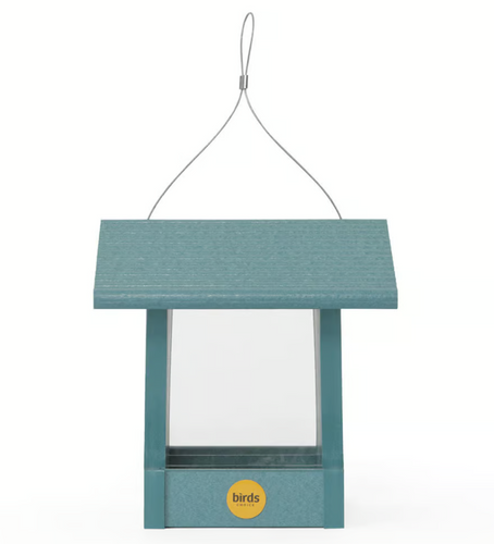 SMALL HOPPER BIRD FEEDER IN BLUE RECYCLED PLASTIC