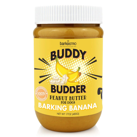Barkin' Banana BUDDY BUDDER - 100% natural Dog Peanut Butter, Made in USA 17oz jar
