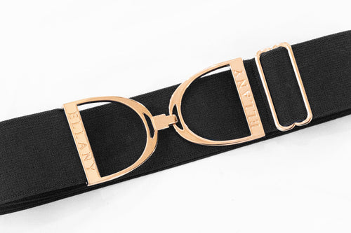 Ellany Black - 2 Rose Gold Stirrup Elastic Belt
