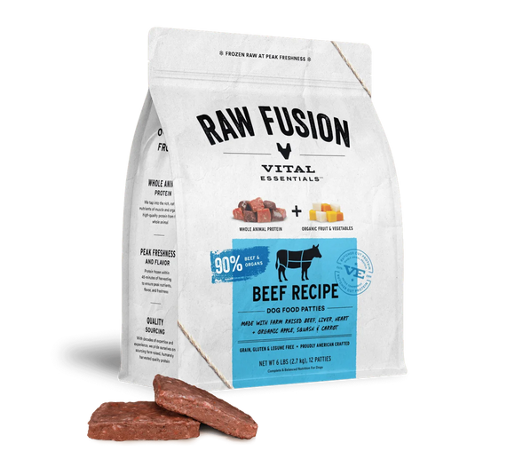 Vital Essentials Frozen Raw Fusion Beef Recipe Dog Food Patties - 6lb
