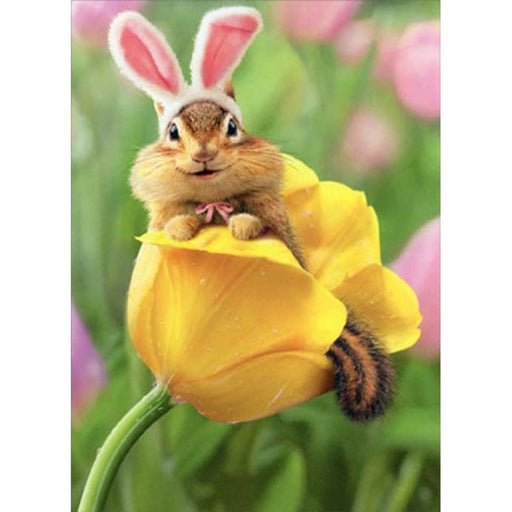 Chipmunk Bunny In Tulip Easter Card