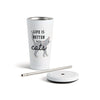 Gray Cat Tumbler with Straw - White 16oz