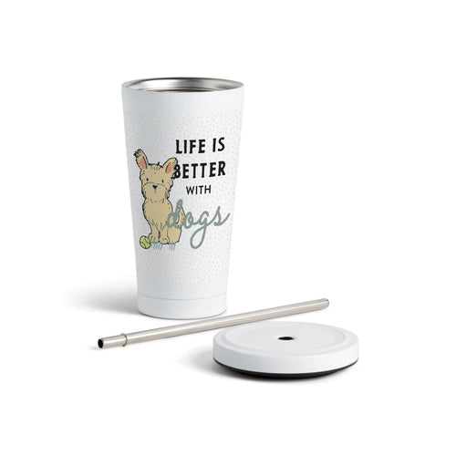 Westie Dog Tumbler with Straw - White 16oz