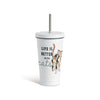 Calico Cat Tumbler with Straw - White 16oz