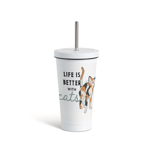 Calico Cat Tumbler with Straw - White 16oz