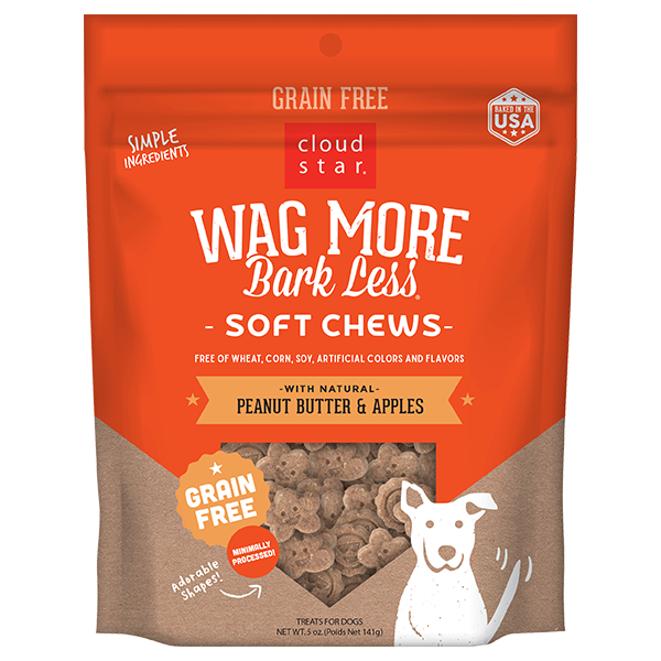 WAG MORE BARK LESS SOFT & CHEWY TREATS: PEANUT BUTTER & APPLES 5oz.