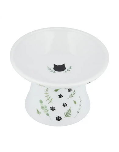 Necoichi Cat Bowl Food Raised Extra Wide, Go Green Print