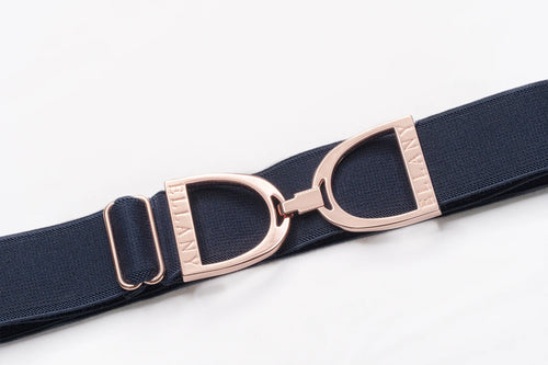 Ellany Navy - 1.5 Rose Gold Stirrup Elastic Belt