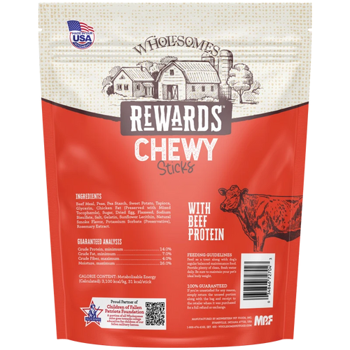 Wholesome's Rewards Chewy Beef Sticks 25 oz. For Dogs