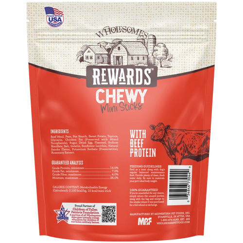 Wholesome's Rewards Chewy Beef Mini Sticks Dog Treat 7 oz.