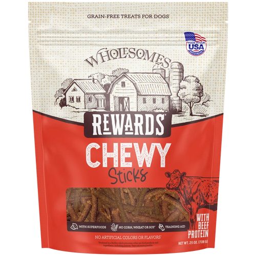 Wholesome's Rewards Chewy Beef Sticks 25 oz. For Dogs
