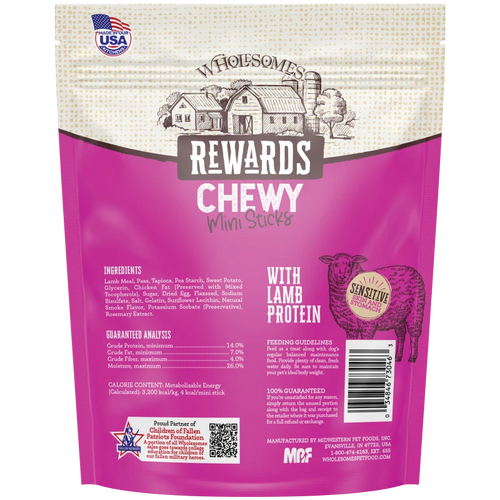 Wholesome's Rewards Chewy Lamb Mini Sticks Dog Treat 7 oz.