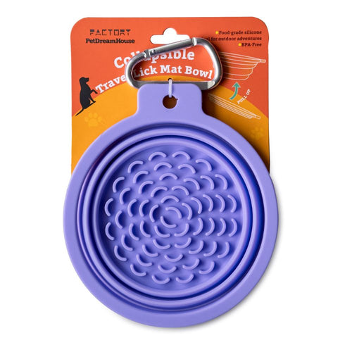 Collapsible Lick Mat Travel Bowl for Pets - Purple