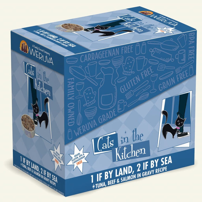 WERUVA CATS IN THE KITCHEN 1 IF BY LAND, 2 IF BY SEA TUNA, BEEF & SALMON IN GRAVY  3.0oz Pouch