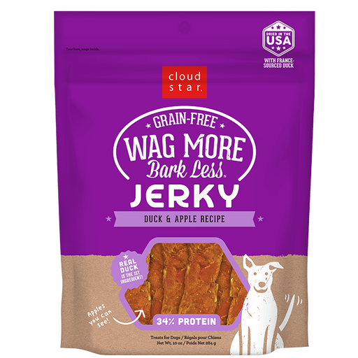 Cloud Star Wag More Bark Less Duck & Apple Recipe Grain-Free Jerky Dog Treats, 10-oz bag