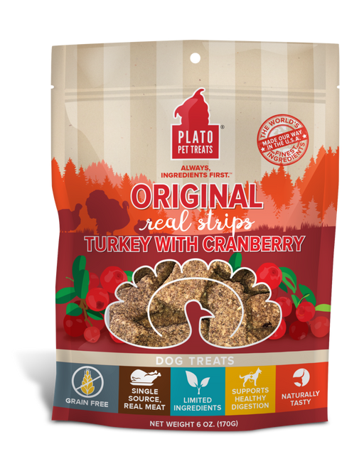 Plato Real Strips Turkey With Cranberry Meat Bar Dog Treats - 6oz.