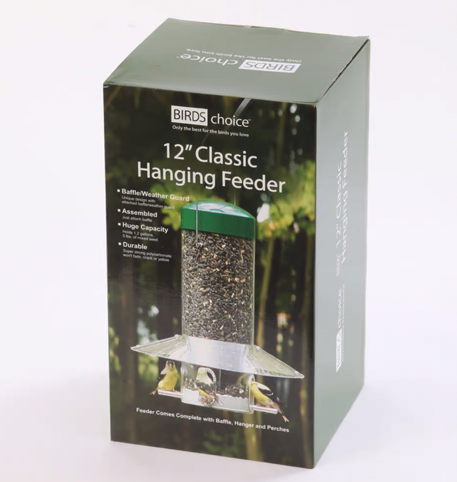 HANGING CLASSIC BIRD FEEDER WITH BAFFLE WEATHER GUARD 12 INCH