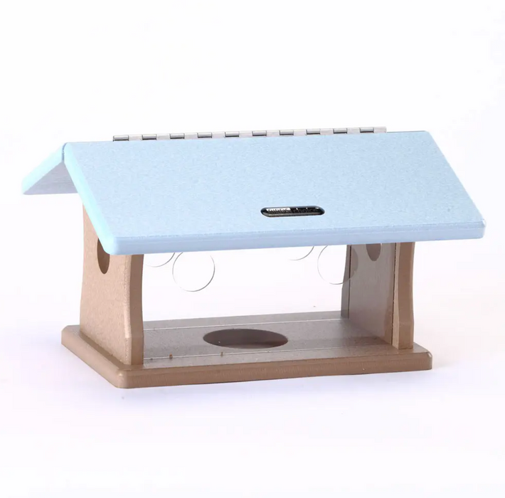 BLUEBIRD FEEDER IN TAUPE AND BLUE RECYCLED PLASTIC