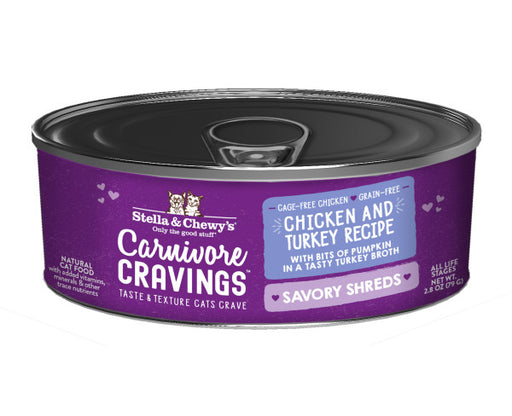 Stella & Chewy's Carnivore Cravings-Savory Shreds Chicken & Turkey Recipe Dinner in Broth - 2.8 Ounce Can