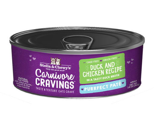 Stella & Chewy's Carnivore Cravings Purrfect Pate - Duck & Chicken Pate Recipe in Broth - 2.8 Ounce Can