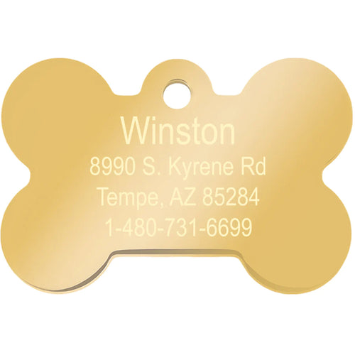 Large Bone Shape Dog Tag with Gold Detail