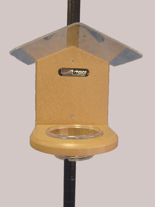 RECYCLED POLE-MOUNTED MEALWORM FEEDER