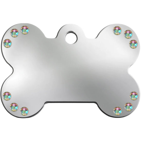 Bone Shape Chrome Plated Crystal Dog Tag, Large