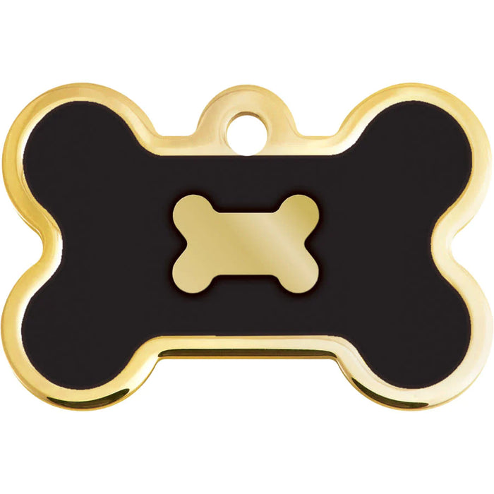 Large Bone Shape Dog Tag with Gold Detail